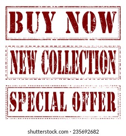 set grunge stamp with text buy now,new collection,special offer on vector illustration