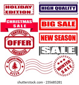 set grunge stamp with text winter sale offer on vector illustration