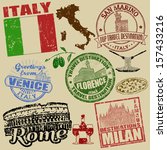 Set of grunge stamps with Italy on retro background, vector illustration
