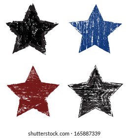 Set Of Grunge Star On White Background, Vector Illustration