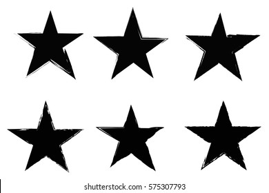 Set of grunge stars .Vector black star symbol.