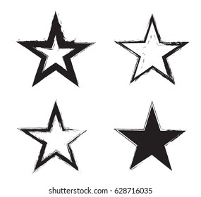 Set of grunge stars.Vector star symbol.