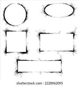 conjunto de marcos de plantilla Grunge. Marco pintado con spray, textura de manchas de tinta y bordes de esténciles con aerosol sobre blanco y negro. ilustración vectorial.