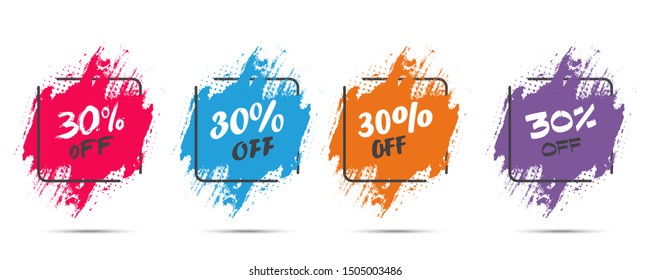 Set of grunge sticker with 30 percent off in a flat design with halftone. For sale, promotion, advertising