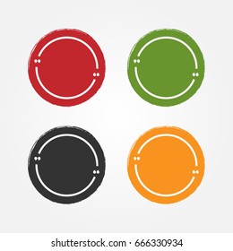 Set of grunge stickers for citations. Round background and frame for text with quotes. Paint, ink, sketch, watercolor. Flat. Red, green, black, orange isolated sign.  Vector illustration.