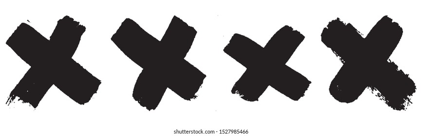 Set of grunge style crosses in black on white background