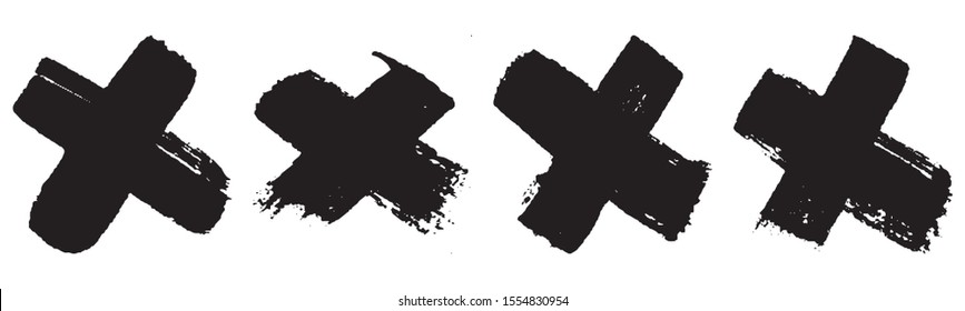 Set of grunge style crosses in black on white background