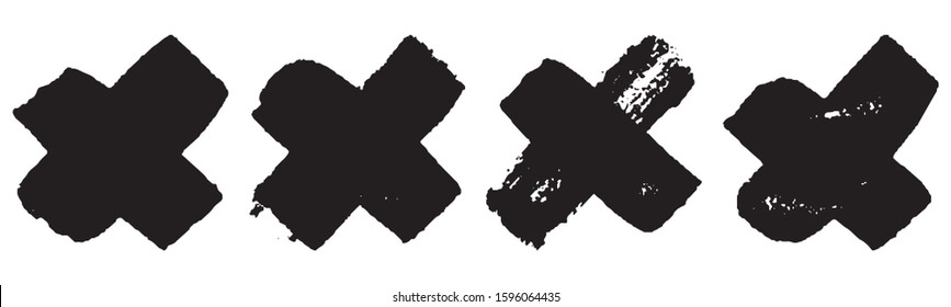 Set of grunge style crosses in black on white background