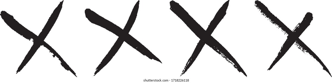 Set of grunge style crosses in black on white background