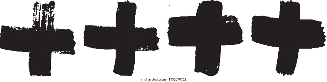 Set of grunge style crosses in black on white background