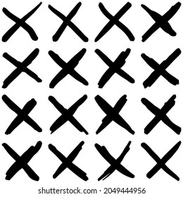 Un conjunto de cruces de estilo grunge. Dibujos gráficos de vectores