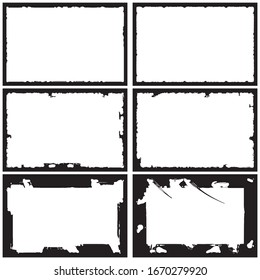 Set of grunge style frames black on white background