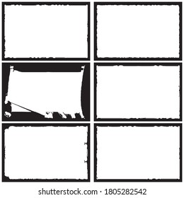 Set of grunge style frames black on white background