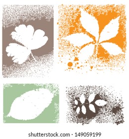 Set of grunge style leaves; vector