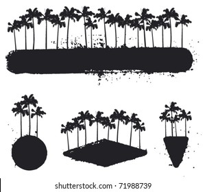 set of grunge summer banner with palms