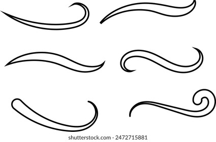 Set of Grunge Swoosh and swash tails. Wavy strokes, dirty curved strokes. Black paint wavy lines, flourish brush stroke. Fancy underline vector, decorative graphic elements eps 10.
 