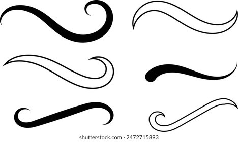 Set of Grunge Swoosh and swash tails. Wavy strokes, dirty curved strokes. Black paint wavy lines, flourish brush stroke. Fancy underline vector, decorative graphic elements eps 10.
 