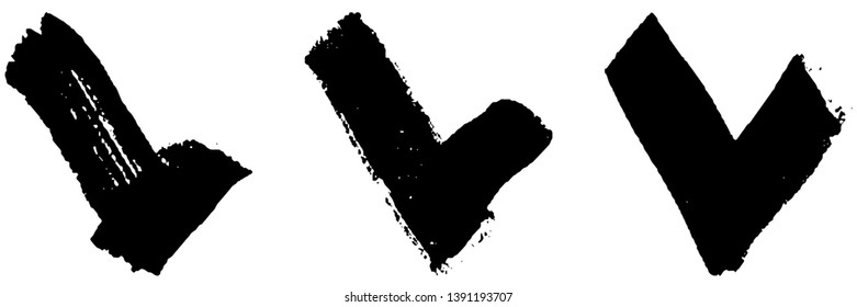 Set of grunge symbols tick black on white background
