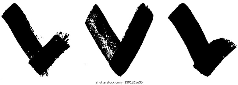 Set of grunge symbols tick black on white background