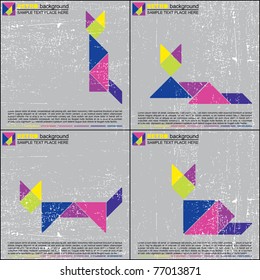 Set of grunge tangram cats- vector elements for design