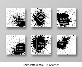 Set of grunge templates with shadows. Collection of cards with ink blots for your design.