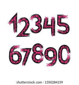 Set of grunge ten numbers isolated on white background. Vector illustration. Design element for posters or booklets. Hand drawn style.