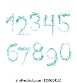 Set of grunge ten numbers isolated on white background. Vector illustration. Design element for posters or booklets. Hand drawn style.