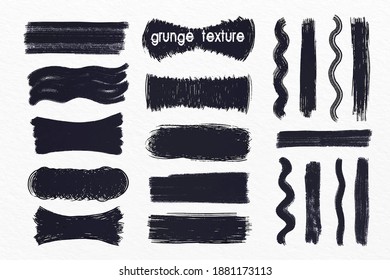 Set of Grunge texture with black brush strokes and splashes. vector illustration.