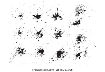 Conjunto de textura grunge cor preta pintura tinta pincel traçado pintura splatter fundo