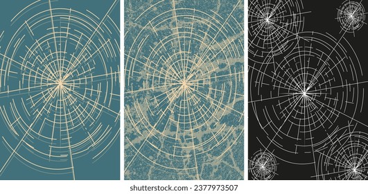 Set grunge texture card Broken glass, Cracked ice and print of bullet. Creative military art with Shot trace. Design t-shirt printing. Retro vector illustration.