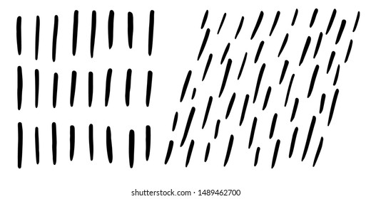 Set of grunge texture patterns of strips vertical and slanting. Hand drawn ink brush black and white stains design elements. Vector illustration for wallpaper, greeting card, wrapping paper, textile