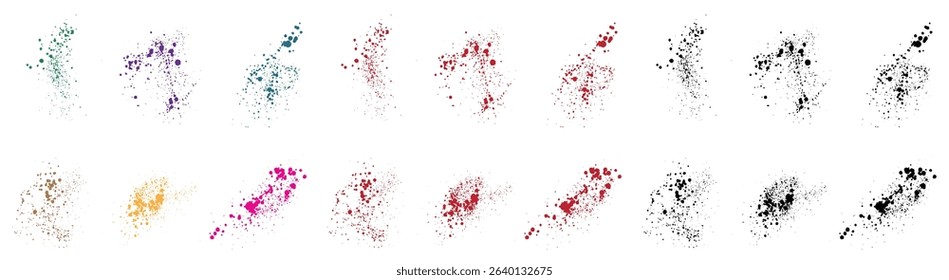 Set of grunge texture red blood, purple, wheat, green, blue, pink, orange, and black bleeding splatter background