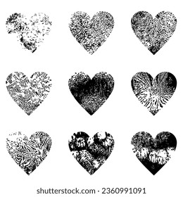 Conjunto de estampado de textura gruesa. El desgarro da forma al corazón.