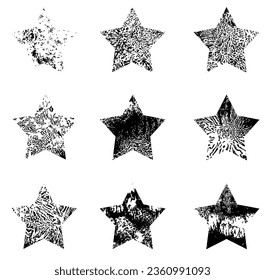 Conjunto de estampado de textura gruesa. Estrella de formas gruesas.