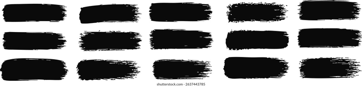 Set of grunge textured brush strokes in black ink with dry edges, perfect for banners, highlights, and decoration. Vector EPS 10
