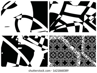 Set of grunge textures. Abstract black and white backgrounds. Collection of dirty spots, scratches, wear and tear