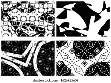 Set of grunge textures. Abstract black and white backgrounds. Collection of dirty spots, scratches, wear and tear