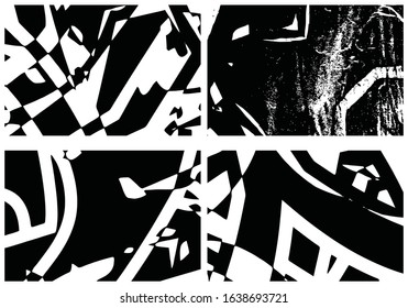 Set of grunge textures. Abstract black and white backgrounds. Collection of dirty spots, scratches, wear and tear