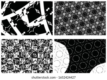 Set of grunge textures. Abstract black and white backgrounds. Collection of dirty spots, scratches, wear and tear