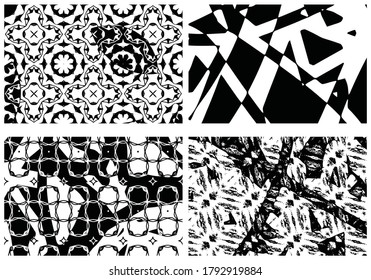 Set of grunge textures. Abstract black and white backgrounds. Collection of dirty spots, scratches, wear and tear