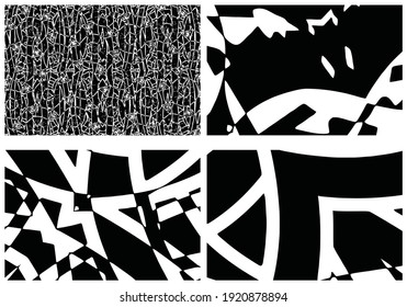 Set of grunge textures. Abstract black and white backgrounds. Collection of dirty spots, scratches, wear and tear