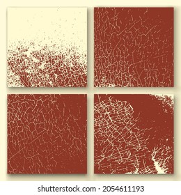 Set of grunge textures - abstract stock vector template with craquelure, cracks, scratches. Red and beige colors.