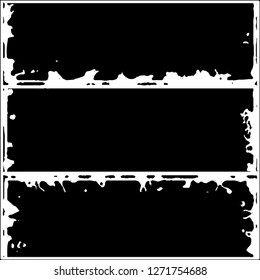 Set of grunge textures. Black paint strokes, spots on white background