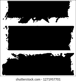 Set of grunge textures. Black paint strokes, spots on white background