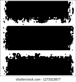 Set of grunge textures. Black paint strokes, spots on white background