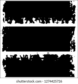 Set of grunge textures. Black paint strokes, spots on white background