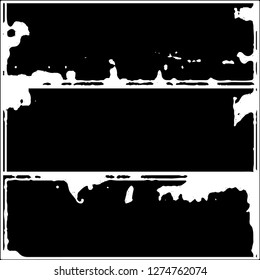 Set of grunge textures. Black paint strokes, spots on white background