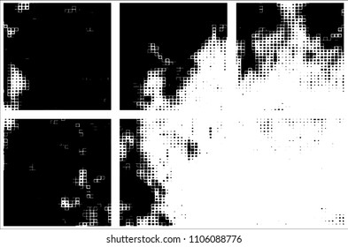 Set of grunge textures black squares on white background