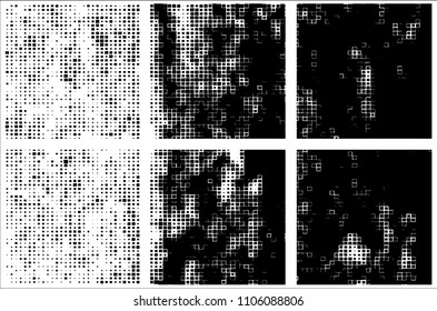 Set of grunge textures black squares on white background