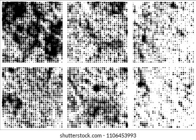 Set of grunge textures black squares on white background